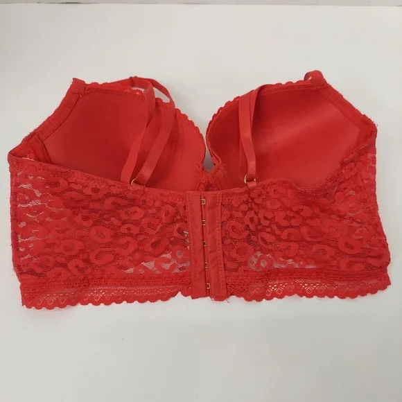 Bra Size 36C Underwire Molded Cup Red Demi Cup Lace Leopard Print Rhinestone - Picture 4 of 10